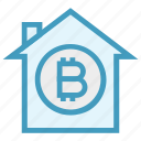 apartment, bitcoin, building, home, house, property, virtual money