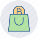 accept, bag, bitcoin, buy, cryptocurrency, income, shopping