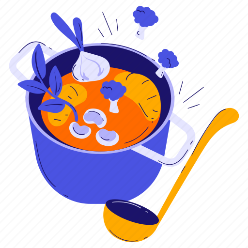 Cooking pot, pan, soup, steaming, boil, kitchen, cooking illustration - Download on Iconfinder