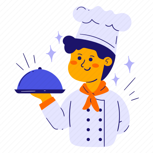 Male chef, serving, chef, profession, cooker, kitchen, cooking illustration - Download on Iconfinder