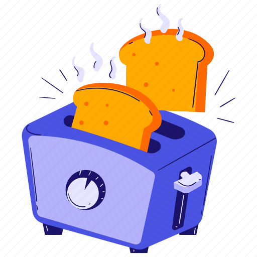 Toaster, toast, bread, electronics, breakfast, kitchen, cooking illustration - Download on Iconfinder