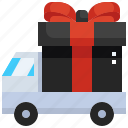 gift, cargo, box, vehicle, truck, transport, deliver