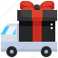 gift, cargo, box, vehicle, truck, transport, deliver 
