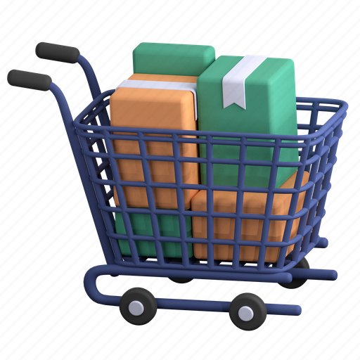 Trolley, ecommerce, full, delivery boxes 3D illustration - Download on Iconfinder