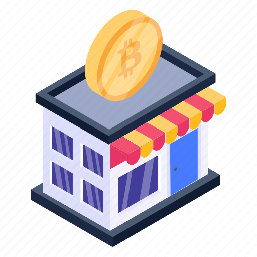 Crypto shop, bitcoin shop, shop building, crypto store, architecture icon - Download on Iconfinder