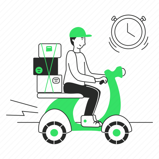 Urgent, delivery, goods, package, shipping, transport, scooter illustration - Download on Iconfinder