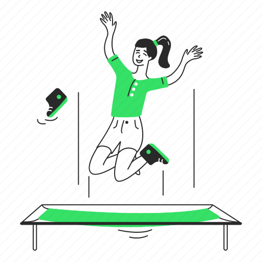 Recreation, entertainment, jumping, trampoline, jumping on a trampoline, happiness, joy illustration - Download on Iconfinder