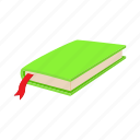 book, bookmark, cartoon, close, green, page, paper