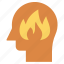 fire, flame, head, human head, mind, thinking 