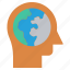 globe, head, human head, mind, thinking, world 