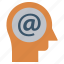 at sign, email, head, human head, mind, thinking 