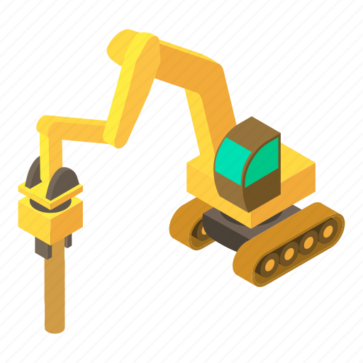 Breaker, bulldozer, construction, excavator, hammer, isometric, object icon - Download on Iconfinder