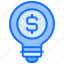 bulb, light, idea, dollar, money 
