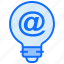 bulb, light, idea, at sign, email 