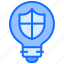 bulb, light, idea, shield, protection, security 
