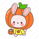 bunny, pumpkin, cute, costume, animal