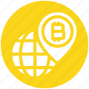 bitcoin, cryptocurrency, global, globe, map pin, world, worldwide