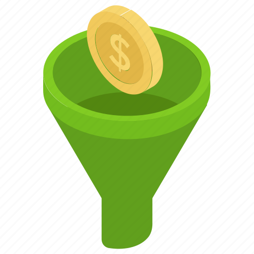 Business conversion concept, conversion rate, dollar coins filter, funnel converting coins, sale funnel icon - Download on Iconfinder