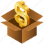box, business, carton, cash, dollar, money, saving 