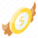 flying, money, winged, coin, business, finance, dollar