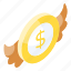 flying, money, winged, coin, business, finance, dollar 