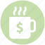 coffee mug, cup, dollar, handle, hot tea, mug, tea 