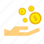 coins, currency, dollar, hand, money, pay, holding 