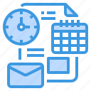calendar, clock, email, paper, time
