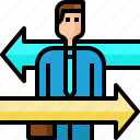 arrow, avatar, businessman, choice, direction, left, right