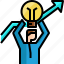 arrow, businessman, good, ideas, light bulb, success, winner 