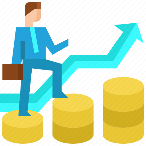Arrow, businessman, coins, finance, growth, stair, success icon - Download on Iconfinder