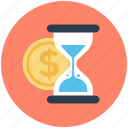 dollar, hourglass, time importance, time is money, wait 