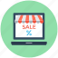 ecommerce, laptop, online shop, sale, sale offer 