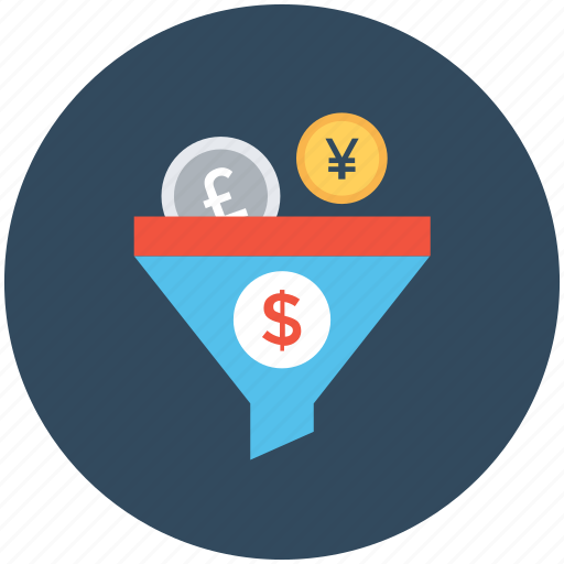 Dollar, funnel, money filter, pound, yen icon - Download on Iconfinder