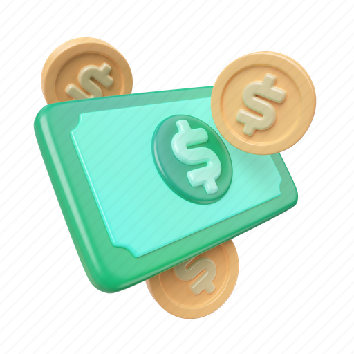 Business, finance, cash, money, currency, coin, dollar 3D illustration - Download on Iconfinder