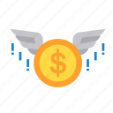 cash, coin, flying, money, wings, finance, dollar