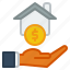 coin, dollar, building, home, house 
