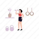 girl, exercising, dumbbells, fitness, rings