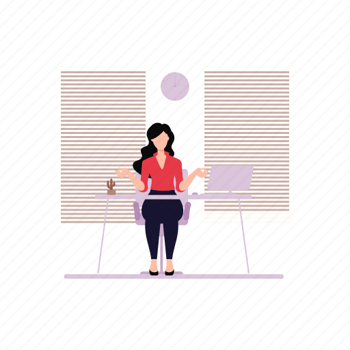 Girl, meditating, office, table, working icon - Download on Iconfinder