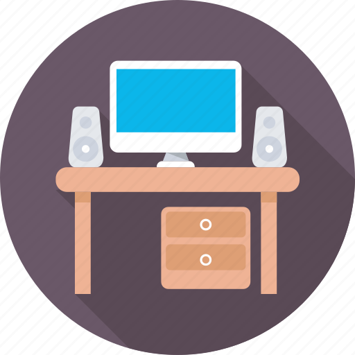 Computer table, desk, monitor, office desk, workstation icon - Download on Iconfinder