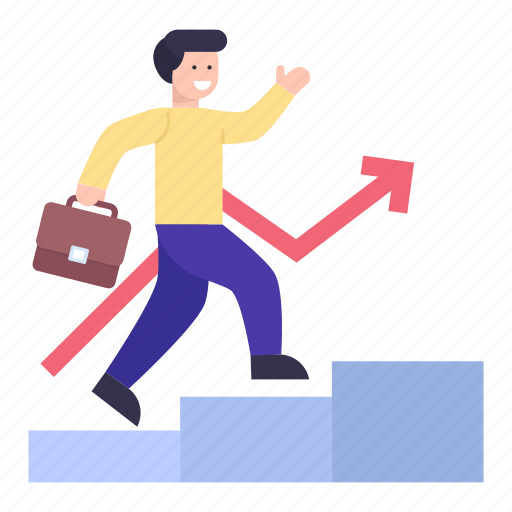 Employee growth, career steps, career growth, happy employee, corporate growth illustration - Download on Iconfinder