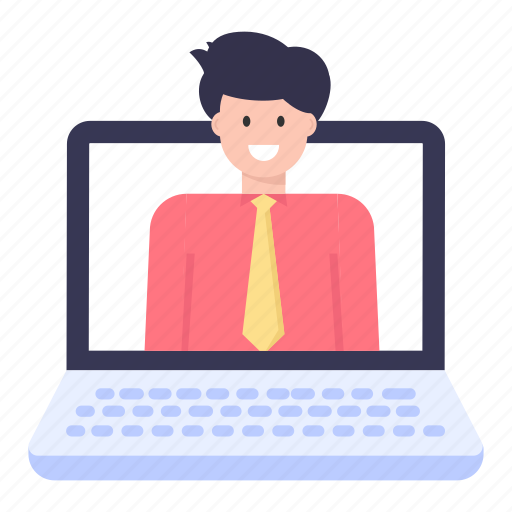 Video call, online person, webinar, online consultant, online man illustration - Download on Iconfinder