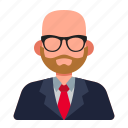 avatar, people, man, bald, beard, glasses, business