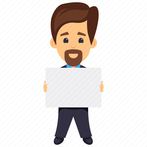 Business character, business evaluation, business protest, businessman holding placard, protesting businessman icon - Download on Iconfinder