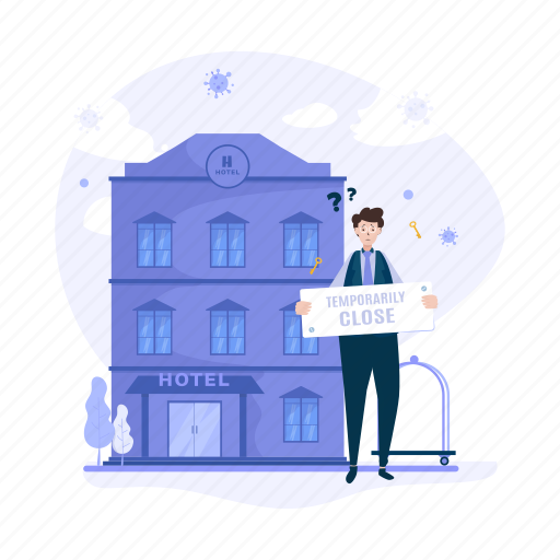 Hotel, close, temporarily closed, sign, message, travel, business illustration - Download on Iconfinder