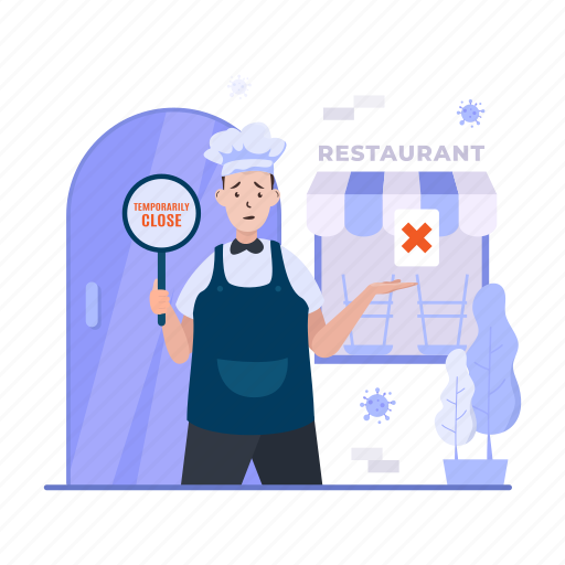 Restaurant, closed, store, warning, sign, temporarily, business illustration - Download on Iconfinder