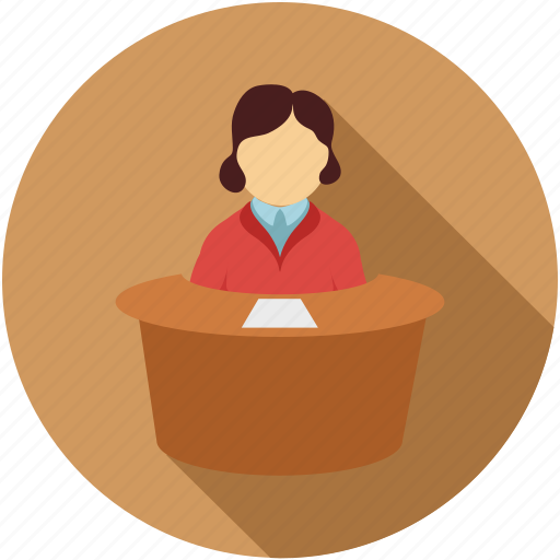 Candidate, girl on the desk, interview, reception, receptionist icon - Download on Iconfinder