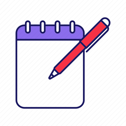 Notebook, notepad, paper sheet, pen, take notes, write down icon - Download on Iconfinder