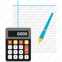 calculate, calculation, note, notepad, page, pen, text