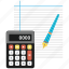 calculate, calculation, note, notepad, page, pen, text 